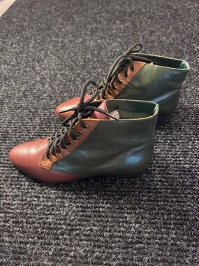 Vintage Westies Color block Lace Up Ankle Boots Size7N Women Prairie Granny Elf
